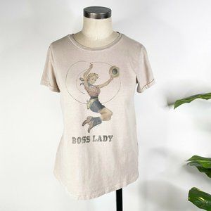 Lucky Brand Womens Boss Lady Cowgirl Tee T Shirt Medium Beige Lasso 7W84234